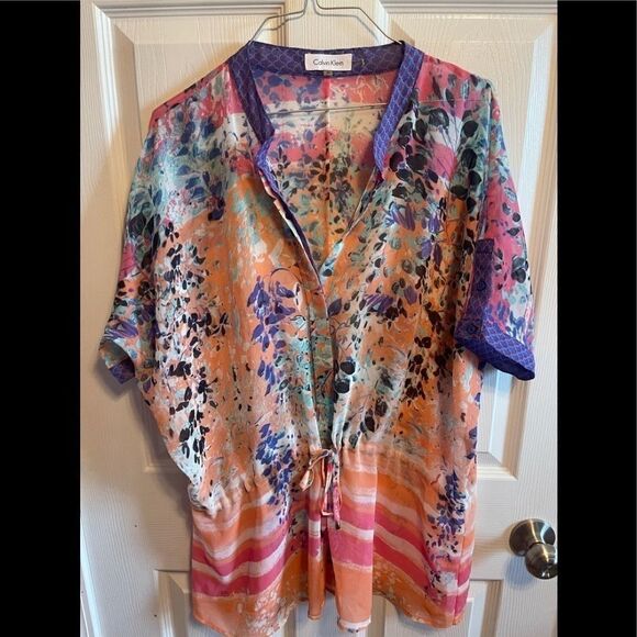 Calvin Klein sheer tie front top sz M - Picture 1 of 5